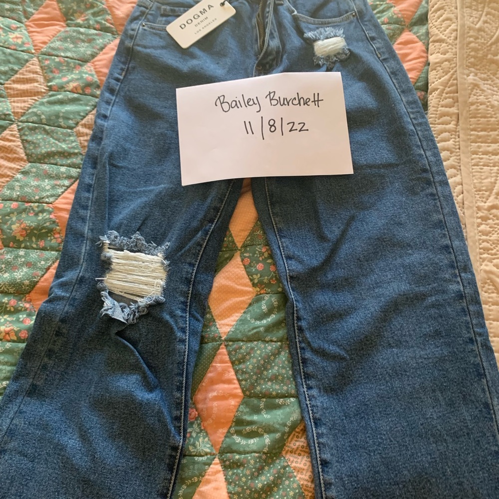 Elizabeth Dark Wash High Rise Straight Slit Jeans